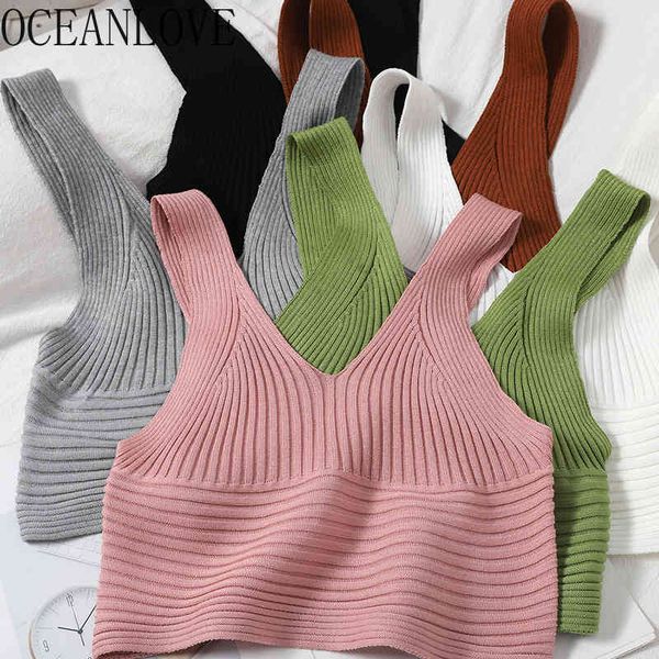

knitted camis solid v neck short crop sweet spring korean slim fashion mujer camisetas ins tank 19595 210415, White