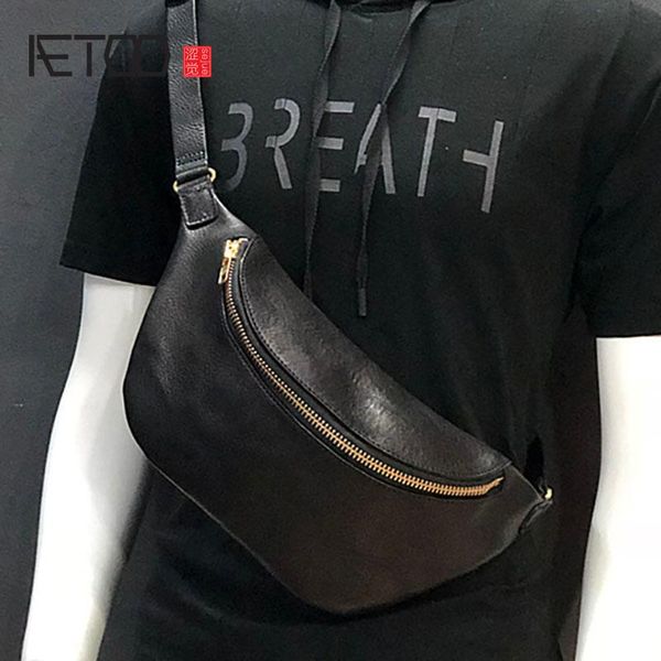 

waist bags aetoo handmade plant tanning cowhide shoulder bag, casual men's oblique cross chest multi-functional bag