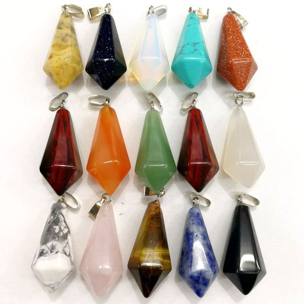 

tiger's eye rose quartz opal natural stone pendulum hexagonal pyramid charms pendants for necklace jewelry making, Bronze;silver