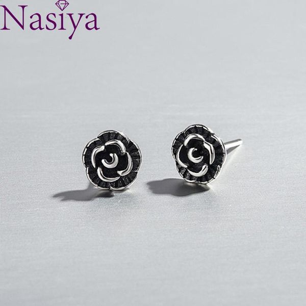 

fashion 925 sterling silver stud earrings sparkling heart flower leaves vintage mini cute for women fine jewelry no.05, Golden;silver