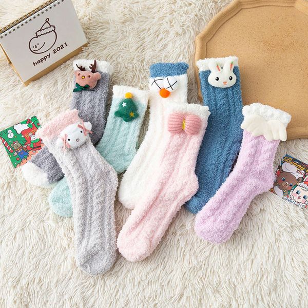 

autumn winter middle coral velvet cartoon doll thickened stockings, Black;white