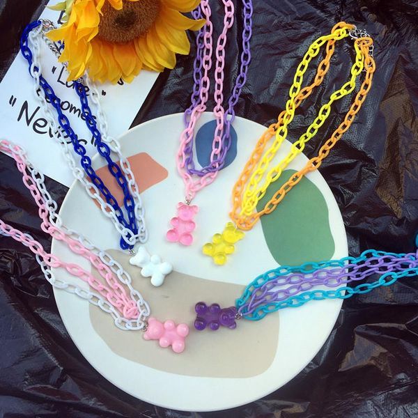 

pendant necklaces hip hop bear cute cartoon candy gummy necklace harajuku funny acrylic multilayer party jewelry, Silver