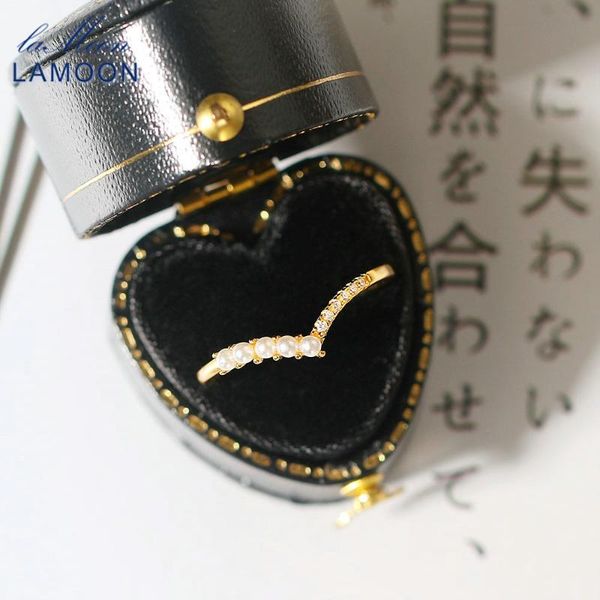 

cluster rings lamoon 925 silver engagement wedding ring for women pearl cubic zirconia crowm female 14k gold plated fine jewelry ri152, Golden;silver