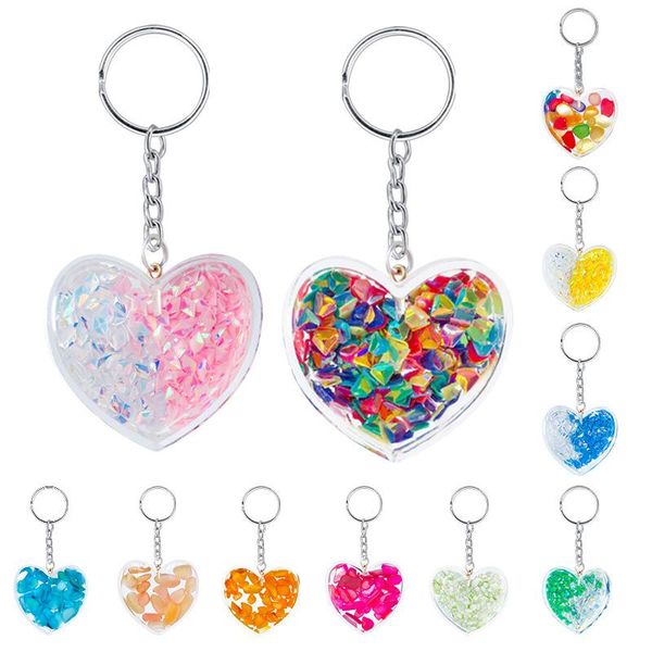 

keychains acrylic heart sequins keychain cute colorful gravel keyring women fashion pendant couple glitter key holder charm gift accessory, Silver