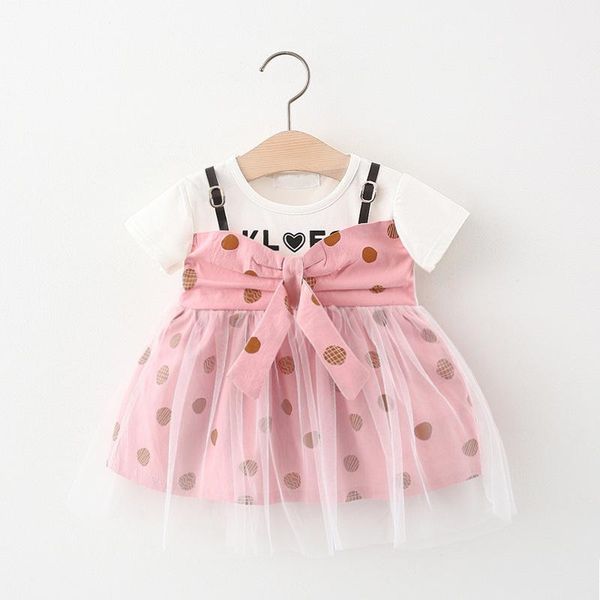 

summer girls' dress bow tie short sleeve girl's dresses, Red;yellow