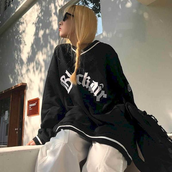 Felpa da strada americana da donna sciolta autunno inverno coreano più pullover imbottito in velluto top streetwear hip hop femminile 210526