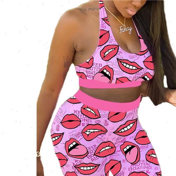 

women tracksuits tracksuit for lip print two piece set casual 2 pcs outfits sleeveless tshirts short pants suits matching, Gray
