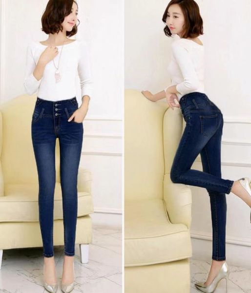 

2021 wholesale winter velo woman denies high-waisted brim pants for women spring pencils pant feminine, Blue