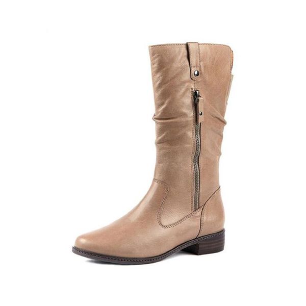 

boots women mid calf 2021 woman office pu leather shoes autumn winter female fashion comfort low heel ladies casual zip, Black