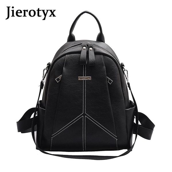 

backpack jierotyx black pu leather vintage two zipper women good quality high capacity travel ladies bagpacks