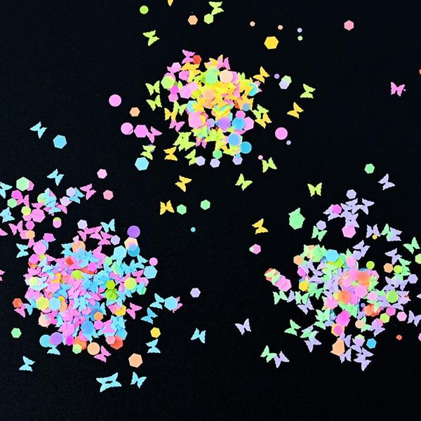 

nail glitter art luminous hexagon/heart/rectangle/round/blocks/mouse/butterfly sequins paillette fluorescent flakes ta#090, Silver;gold