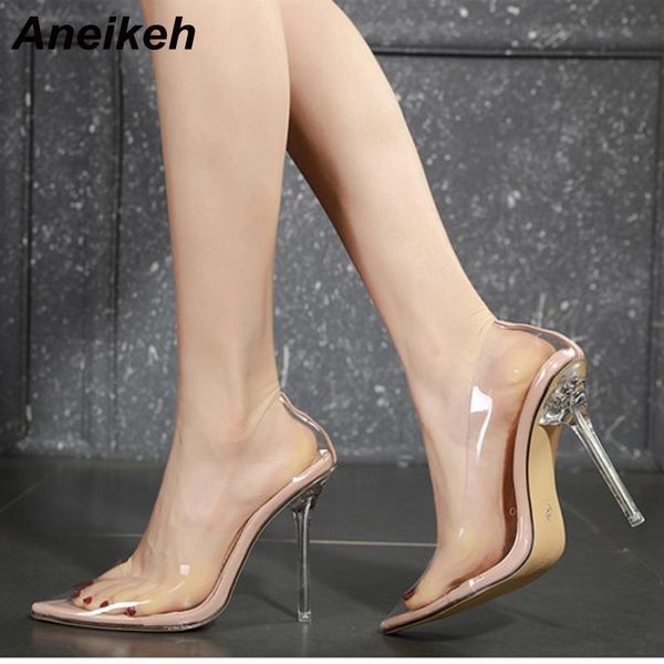 

dress shoes aneikeh 2021 spring pvc pumps woman fetish transparent thin high heel pointed end stripper slip-on party wedding shoe, Black
