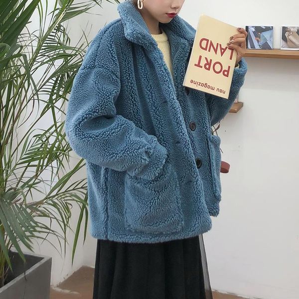 

women's fur & faux lambskin furry chic lalambswool imported particle sheepskin jacket female loose wholesale, Black