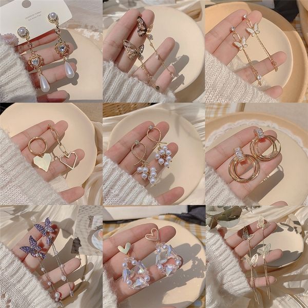 

rhjn 925 silver needle korean long ins stud and ringsfemale love net red ear accessories tassel personality earrings, Golden;silver