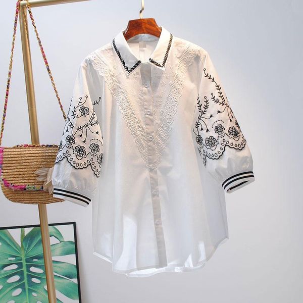 

women's blouses & shirts vanovich pluz size shirt female wild fashion casual cotton women summer 2021 embroidered clothing, White