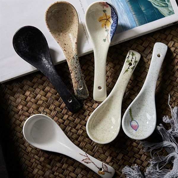 

spoons 6pcs ceramic japanese soup for home restaurant (assorted color)
