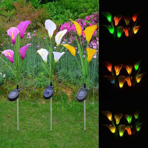 

solar lamps garden lights outdoor, 3 pack calla lily flower stake multi-color changing led for