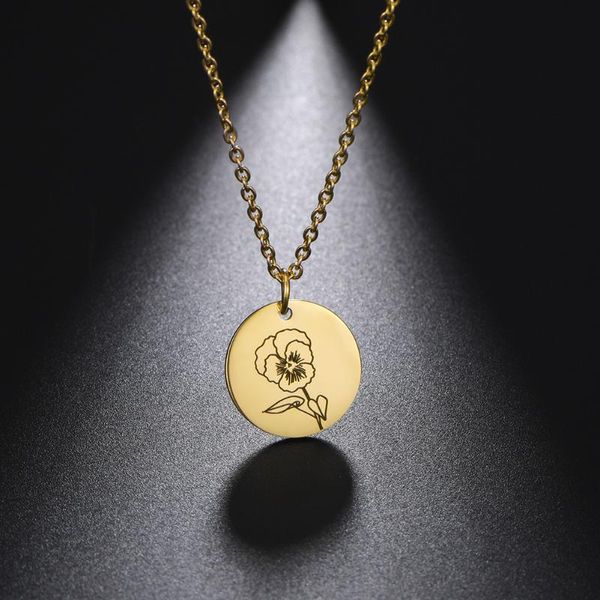 

chains birth flowers necklace collection disc peony flora pendant gift for daughters mothers bridesmaid women jewelry, Silver