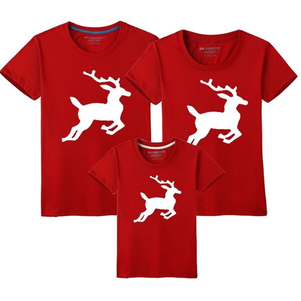 Famiglia Natale Vestiti coordinati Manica corta Madre Figlia T-shirt Elfo Babbo Natale Renna Alce Stampa T-shirt Pigiama rosso Top 210417
