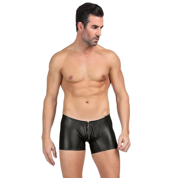 

men's underpants fun patent leather zipper boxers, Black;white