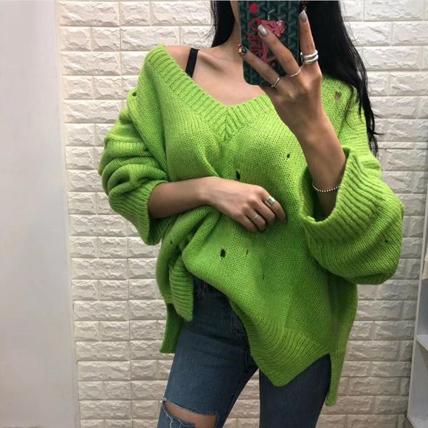 

women's sweaters casual women knit sweater autumn winter long sleeve v neck loose chic streetwear fashion knitted pullovers warm cloth, White;black