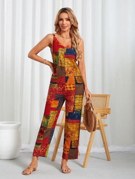 

emery rose patchwork print tie back jumpsuit k8my#, White