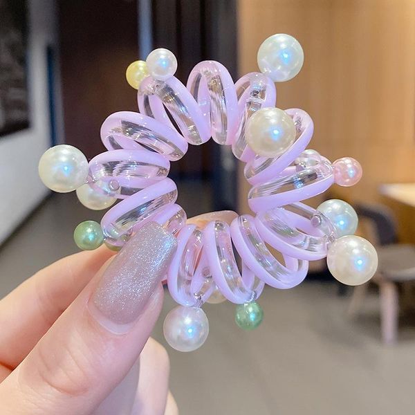 

hair accessories color plastic pearl telephone line hairband women's headband braid rubber band girl's headdress headwear, Slivery;white