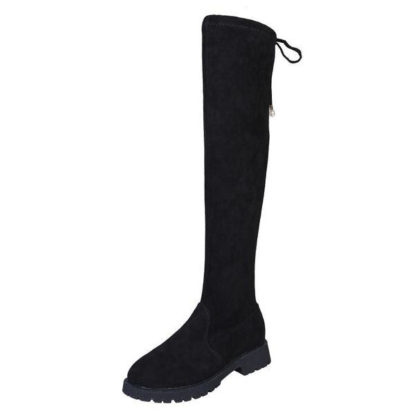 

boots 2021 long women brand stretch fabric lace-up over the knee autumn winter fashion lady shoes handmade, Black