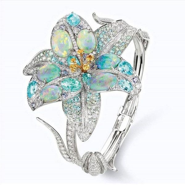 

wedding rings rainbow cz flower for women fashion silver color engagement finger ring micro pave party jewelry gifts, Slivery;golden