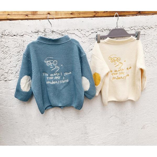 

pullover wlg boys girls autumn spring sweaters kids knitted letter printed cartoon cardigans baby causal beige sky blue sweater 1-6 years