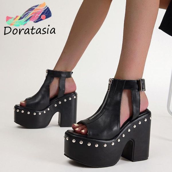 

dress shoes doratasia ins ladies pumps black zipper buckle peep toe women high heel platform trendy summer