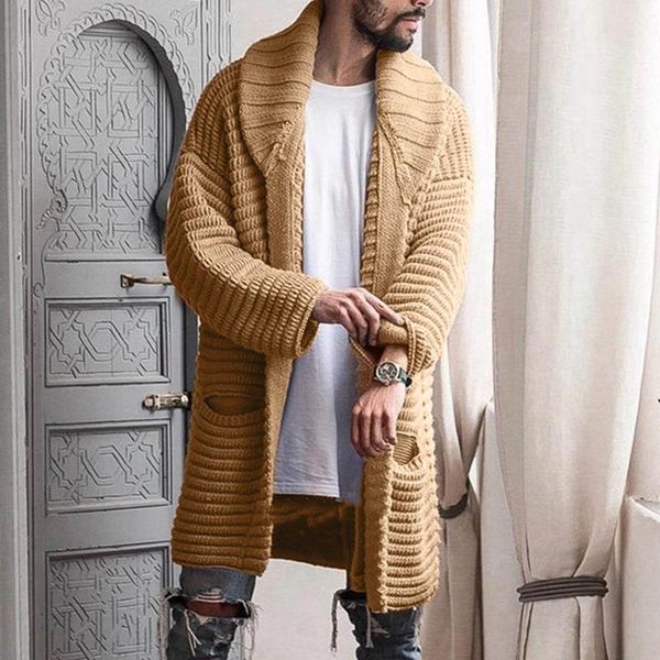 

men's sweaters vintage sweater 2021 autumn winter warm thick wool coat fashion turn-down collar long sleeve knit cardigan streetwear #t, White;black
