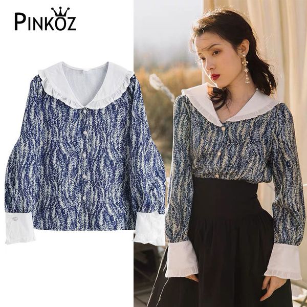 

vintage flower print blouse fashion women spring elegant small fresh single breast casual minority shirt lady blousa 210421, White