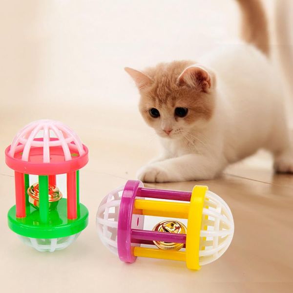 

random color cat ball toy dumbbell interactive bell teaser pet playing funny training toys