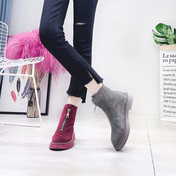

boots spring women's shoes vintage british style pig suede round toe women flats casual female zip rivet oulyyyogo, Black