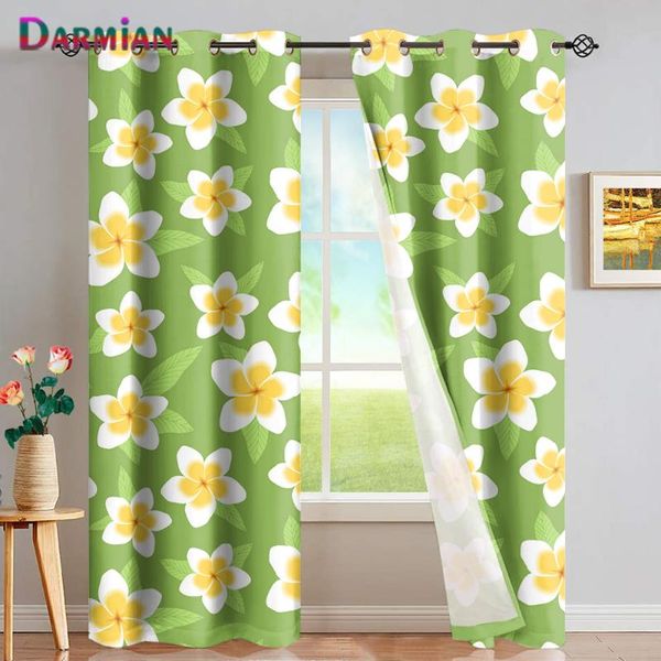 

fsahion green and plumeria fabric print home bedroom decoration blackout grommet curtain thermal insulated window drape & drapes