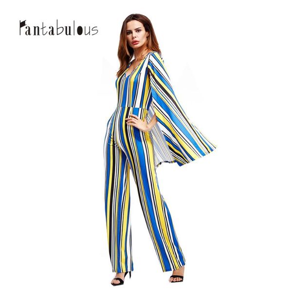 

women's jumpsuits & rompers fantabulous sleeveless v-neck cape vertical stripes character designs paragraph spring and autumn 2021, Black;white