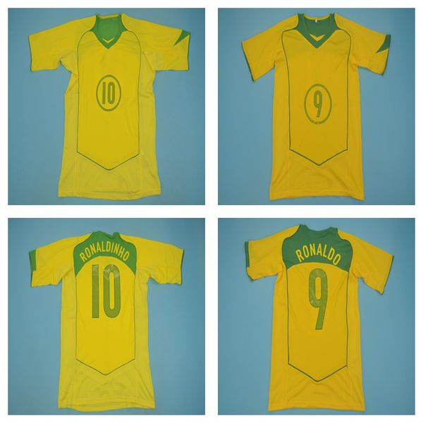 

brasil 2004 soccer jersey retro 04 football shirt vintage uniform #9 ronaldo #10 ronaldinho #8 kaka #7 adriano classic camiseta de futbol, Black;yellow