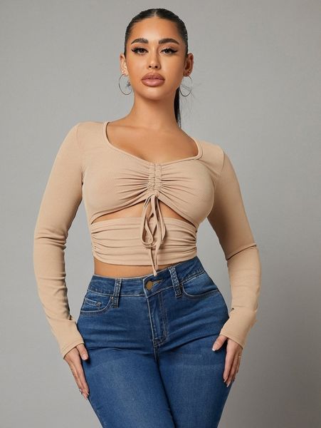 

sxy drawstring front cut out crop tee u9ao#, White