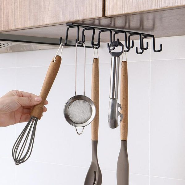 

hooks & rails kitchen hook hanging cup holder double-row household punch-wall cabinet spatula rack storage wrought iron