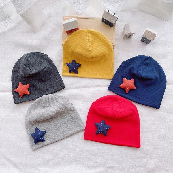 

caps & hats single layer thin children's hat star pattern cotton knitted baby pullover cap warm born for infant, Yellow