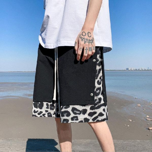 

men's shorts summer mens wildness style male leopard travel beach board outdoor street unique loose men black sweatpants, White;black