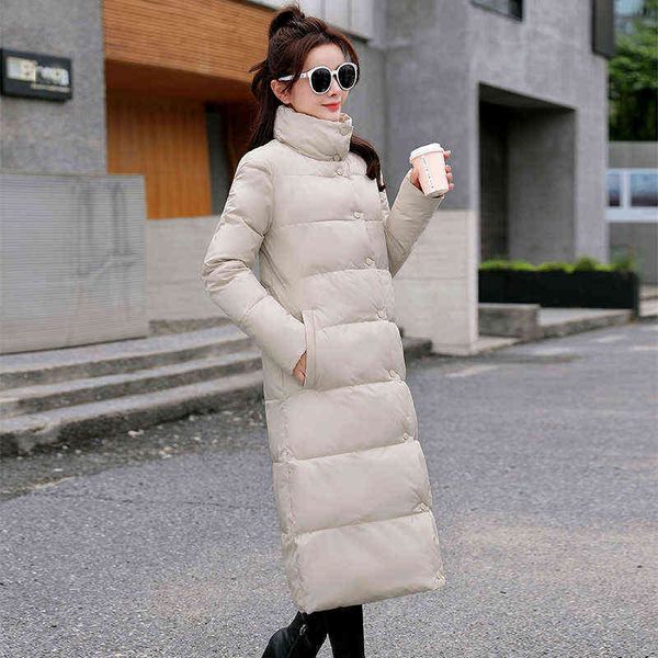 

women's winter jacket lengthen coats parka female casual solid color stand-up collar single breasted down 's for women, Black