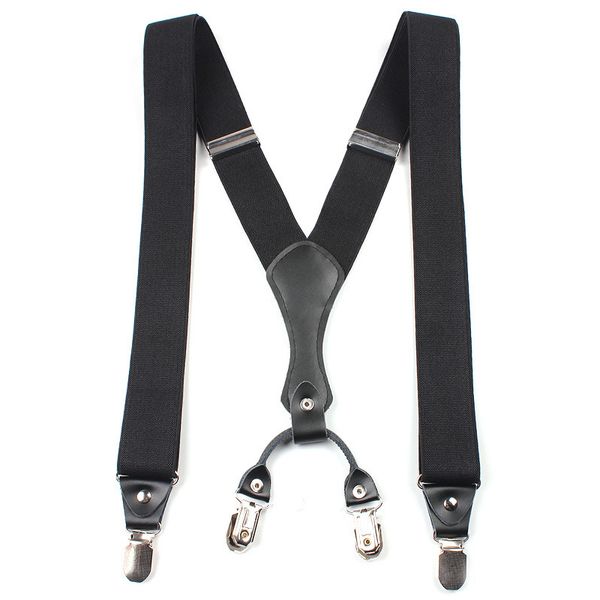 

35 width fashion larger men suspenders 4 clips adjustable elastic y-back braces for male pants clothing accessories 120cm, Black;white