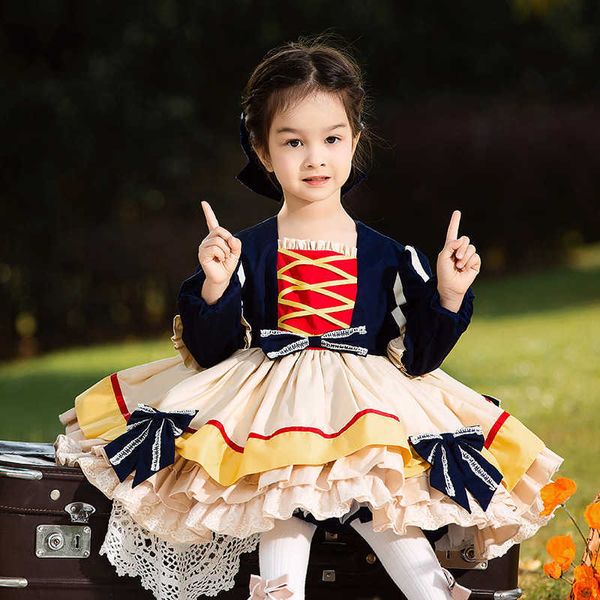 

kids lolita dresses for baby girls anna princess dress infant vintage ball gown winter thick children birthday frocks 210615, Red;yellow