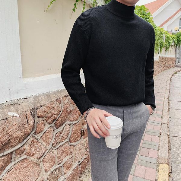 

men's sweaters black turtlenecks knitted sweater mens pullover autumn clothing slim fit bottoming shirts elegant jumper stylish white, White;black