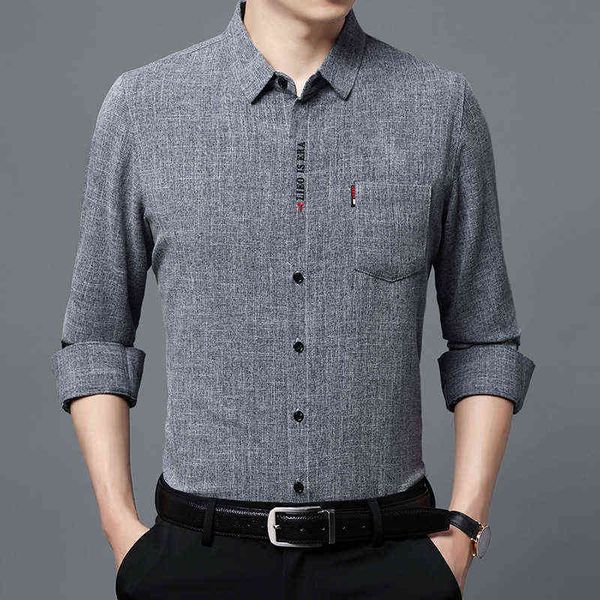 

spring and autumn middle-aged men's linen shirt busins no iron dad's shirt solid color outer cardigan top, White;black