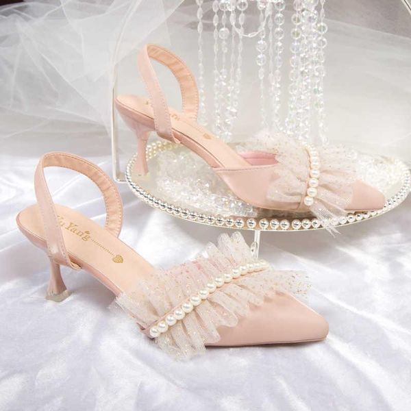 

sandals 2021 women elegant pointed toe slingback wedding shoes woman summer fashion high heels dress, Black