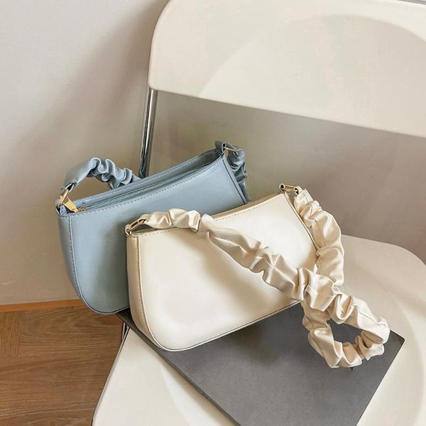 

evening bags vintage women pu leather shoulder pleated handle underarm bag casual all-matchÂ for ladies solid color small handbags purses