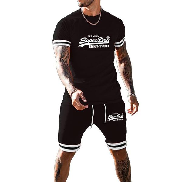 

men's t-shirts 2021 summer suit male high street casual fashion brand two-piece short-sleeved t-shirt sports, White;black